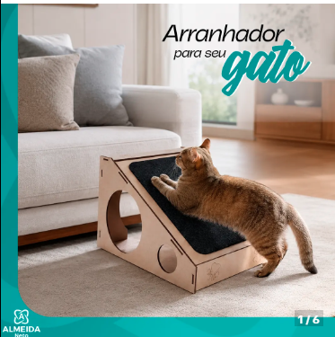 Arranhador Rampa Gatos Madeira MDF 4mm carpete Toca Antiestresse Protetor Moveis