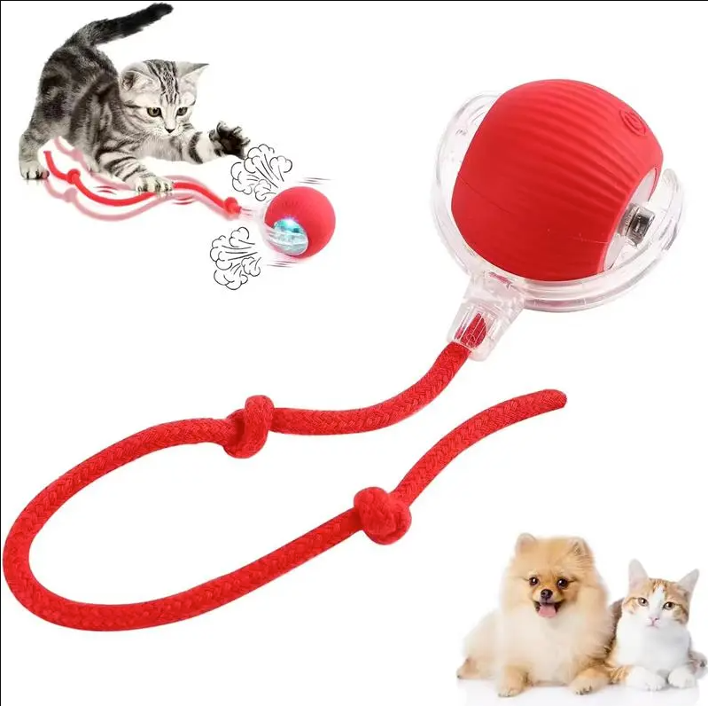 Brinquedo Interativo Elétrico para Gato com Corda Bola Rolante Automática Acessórios para Pets Cães e Gatos