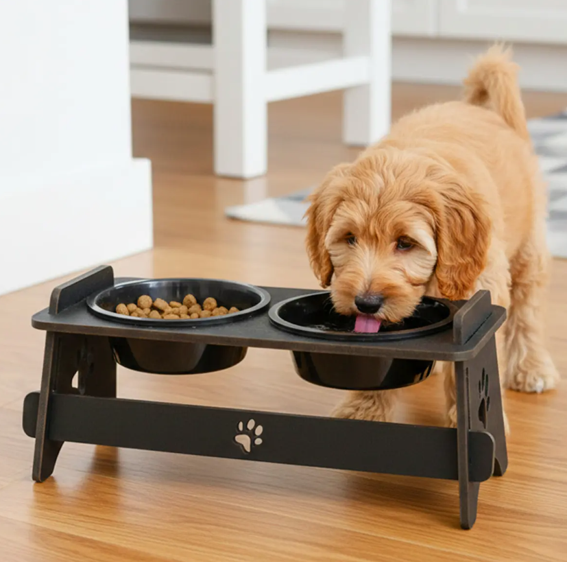 Comedouro Pet Elevado Mdf Com Tigela 400ml Cada e Tampa Para Gato Cachorro Pequeno Porte Pronta Entrega