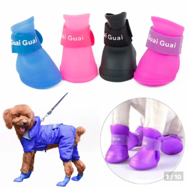 Kit 4 Sapato Botinha Sapatinho para Pet de Silicone à Prova d'água Impermeável